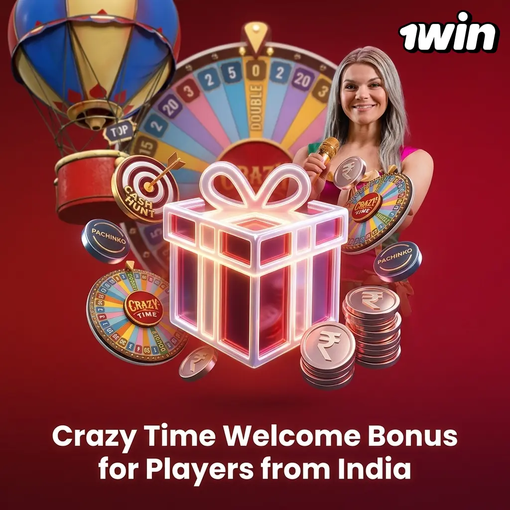 1win 500% welcome bonus up to 75,000 INR for Crazy Time players in India with 30x wagering requirements