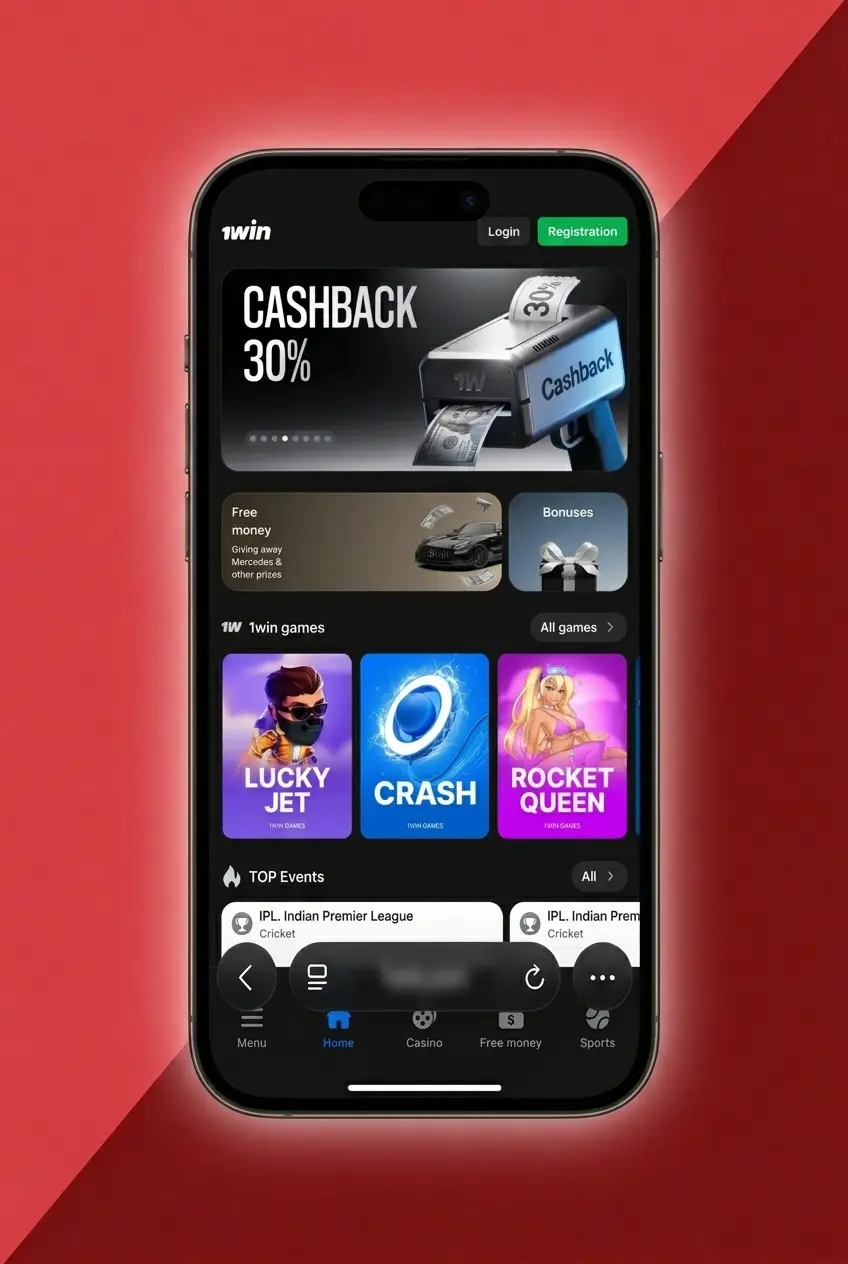iPhone Safari browser showing steps to add 1win Crazy Time web app to iOS home screen via Share menu