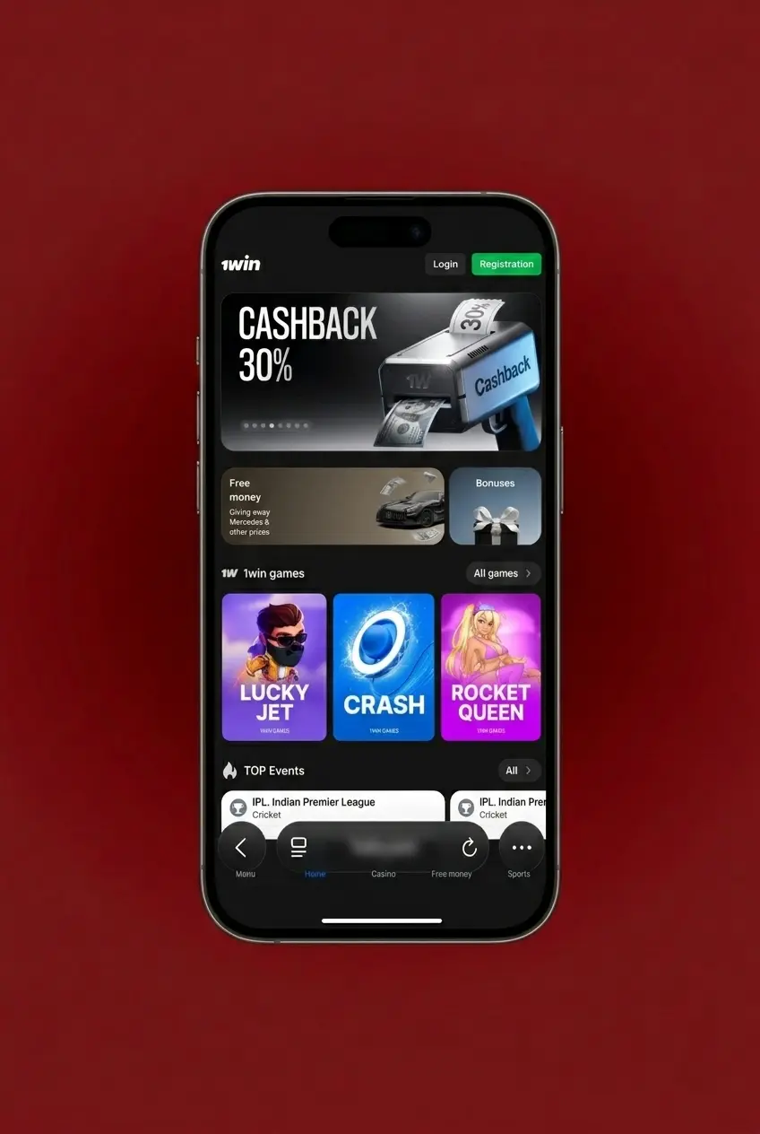 1win website homepage displayed on iOS device screen showing Crazy Time game access for mobile users