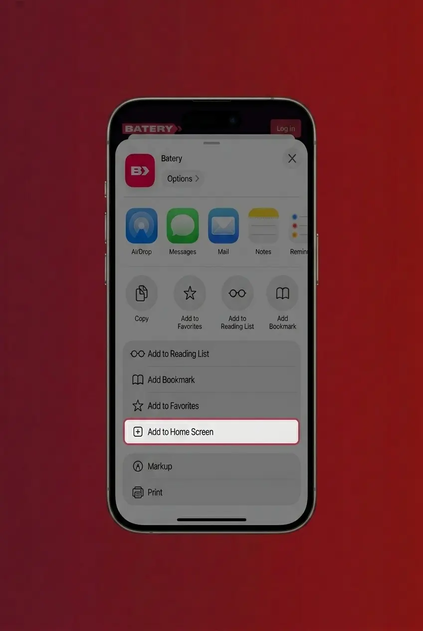 Steps to add Batery Crazy Time to iOS Home Screen via Safari on iPhone or iPad