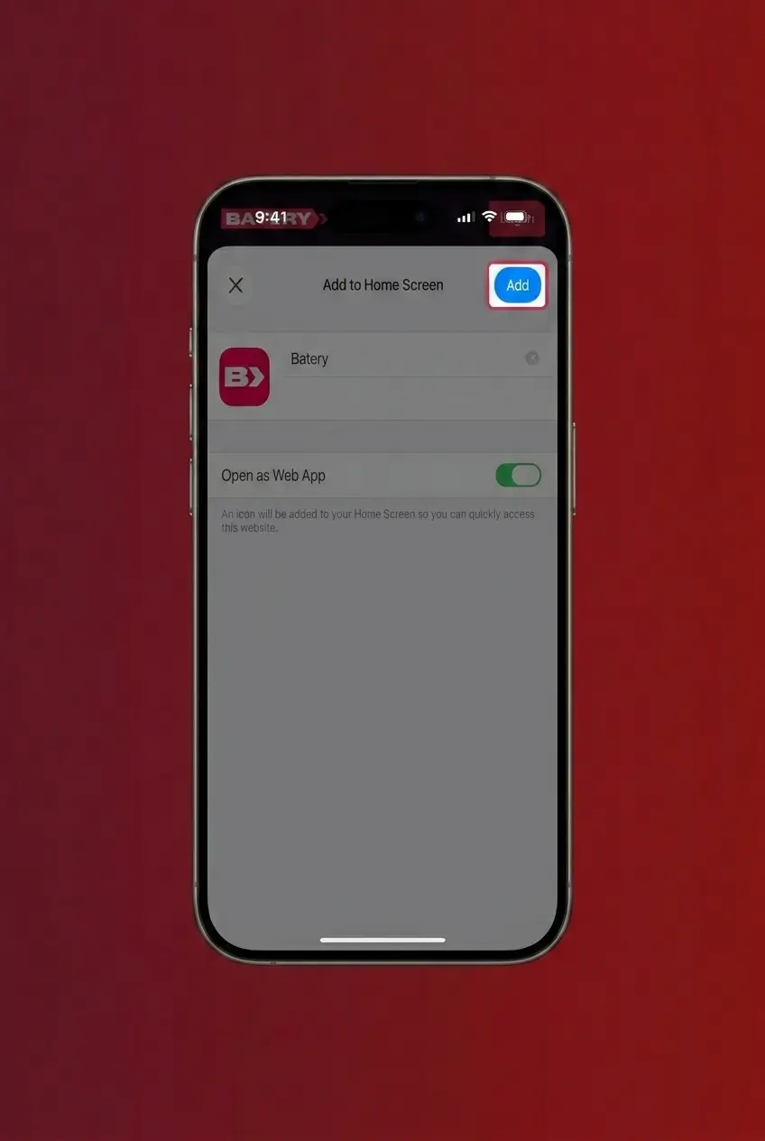 Steps to install Batery Crazy Time on iOS via Safari by adding the mobile site to the iPhone Home Screen