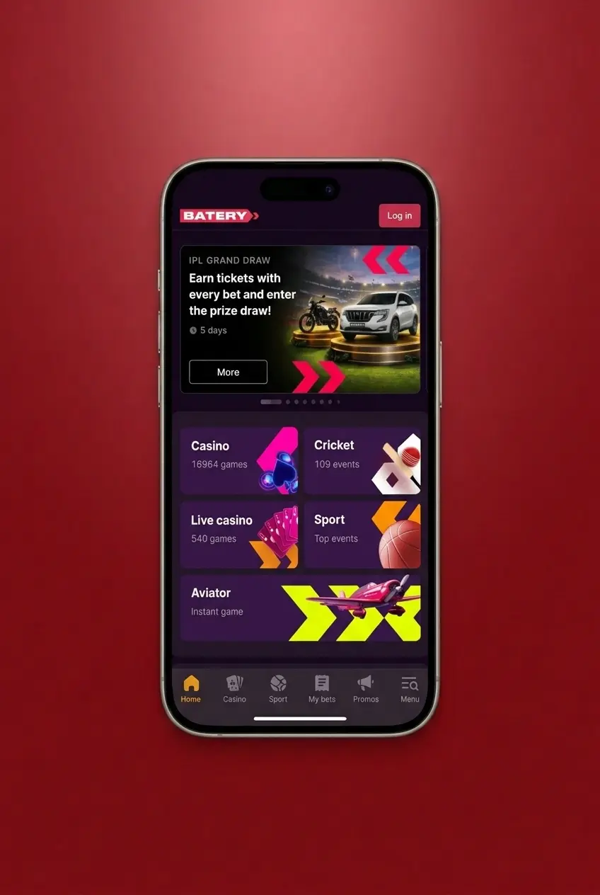 Crazy Time iOS app download on Batery website displayed on iPhone screen