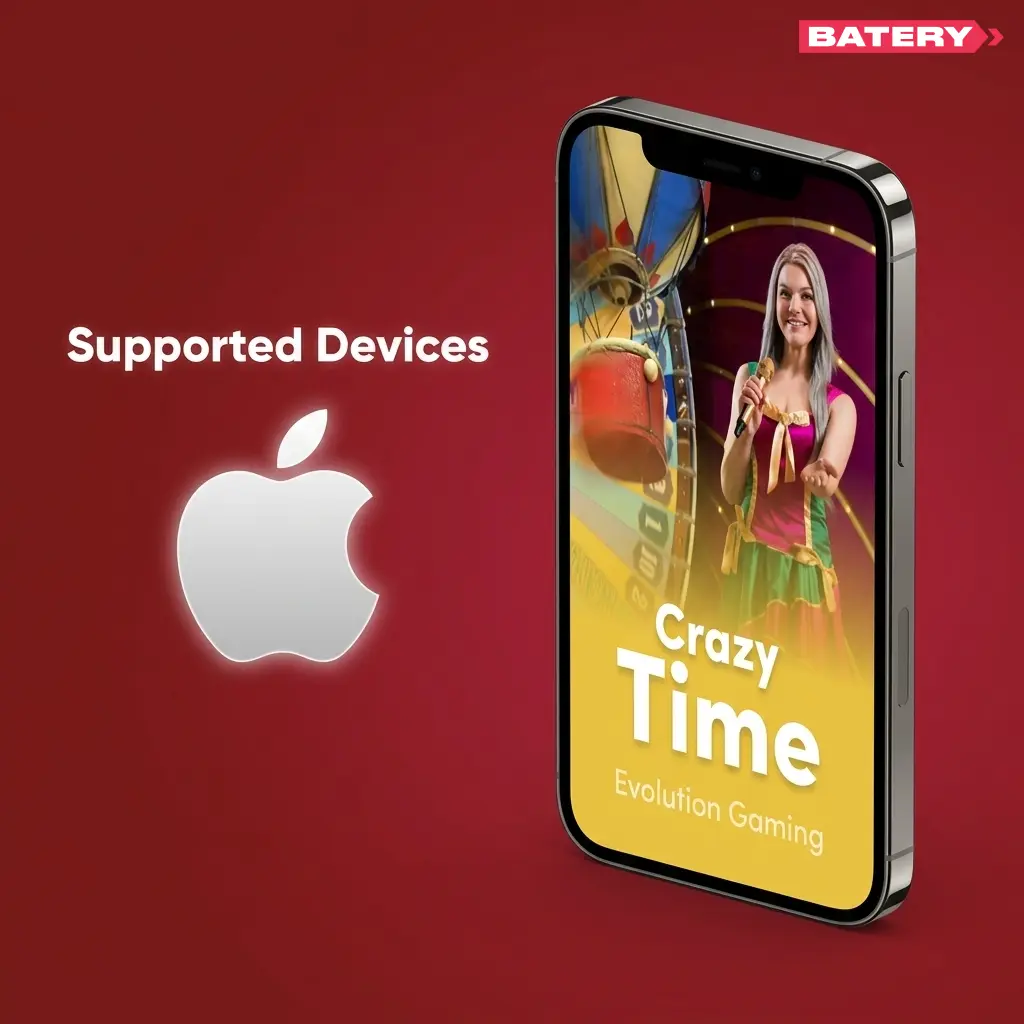 List of 10 Apple devices supported by Batery app, including iPhone SE, iPhone 12 to 15 series, and iPad Air running iOS 12+