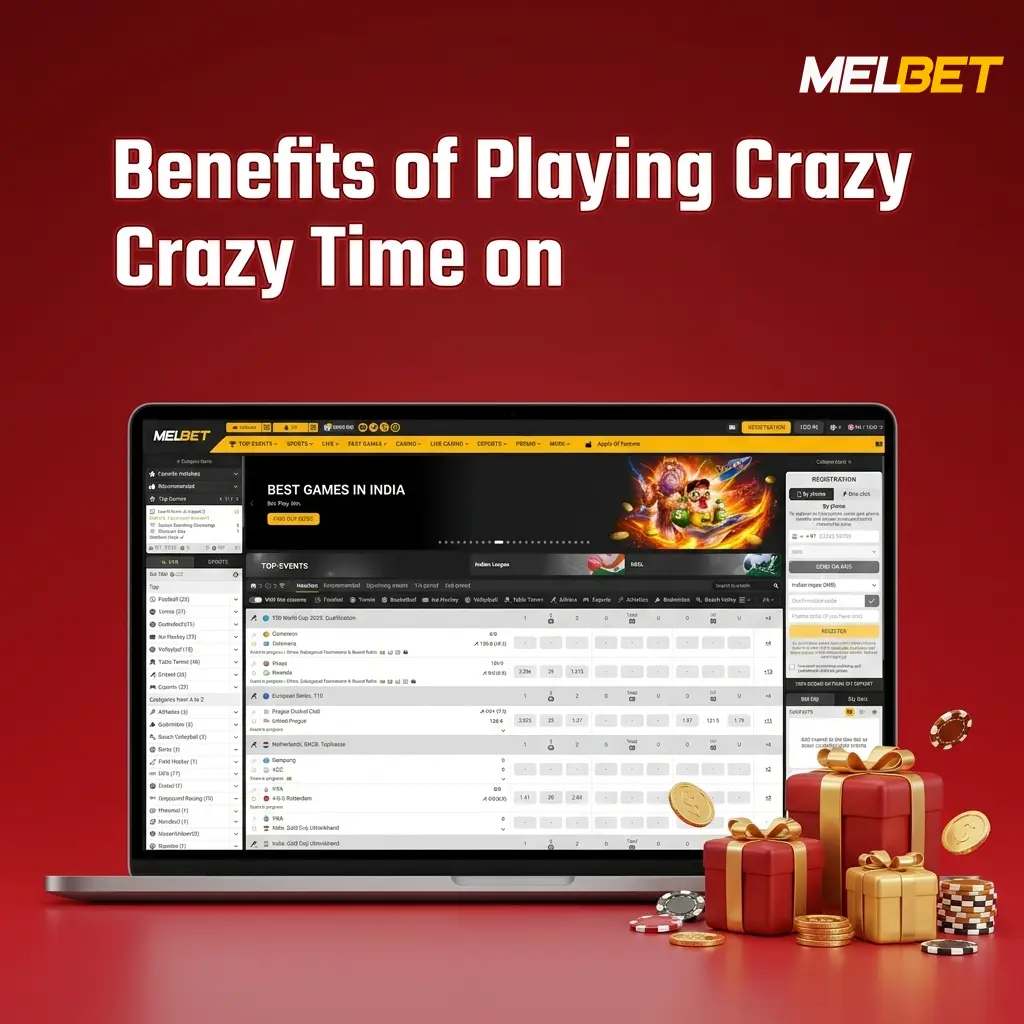 Melbet Crazy Time live casino benefits for Indian players including INR support, 96.08% RTP, and mobile HD stream