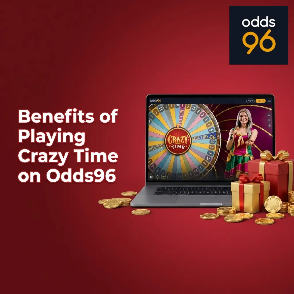 Odds96 Crazy Time benefits showing 96.08% RTP, UPI deposits, and ₹1,00,000 welcome bonus for Indian players