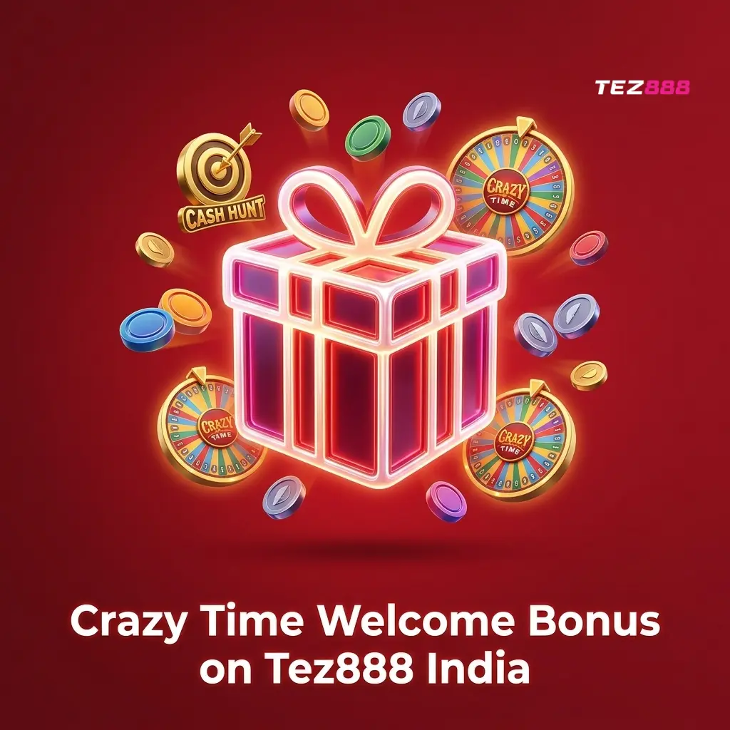 Tez888 welcome bonus up to ₹75,000 INR for new players on Crazy Time live casino game in India