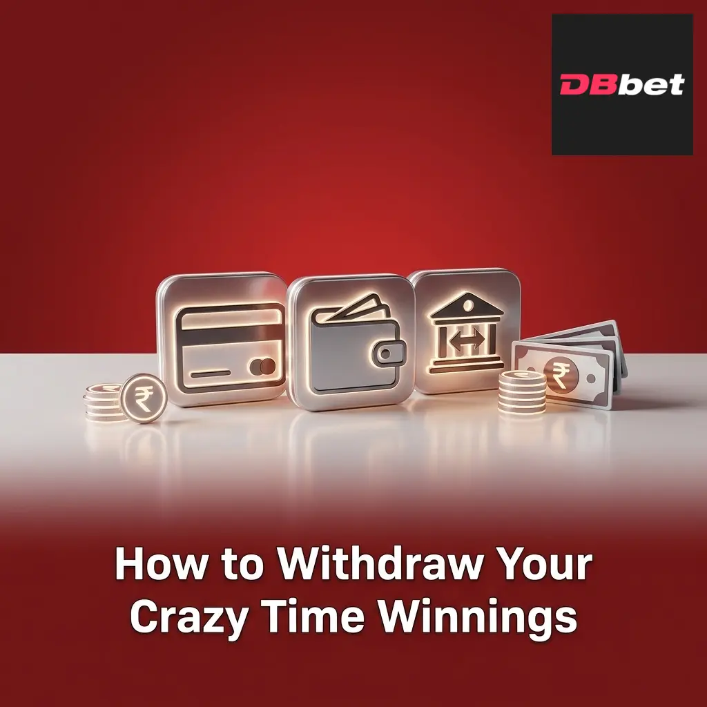 DBBet app cashier withdrawal screen showing UPI and Skrill options for cashing out Crazy Time winnings