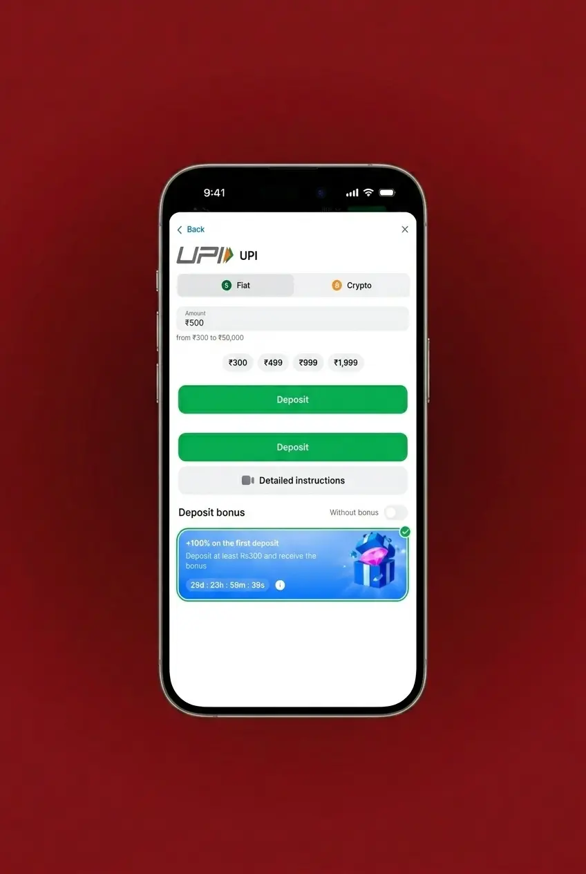 1win app home screen showing steps to register and start playing Crazy Time live casino game in INR