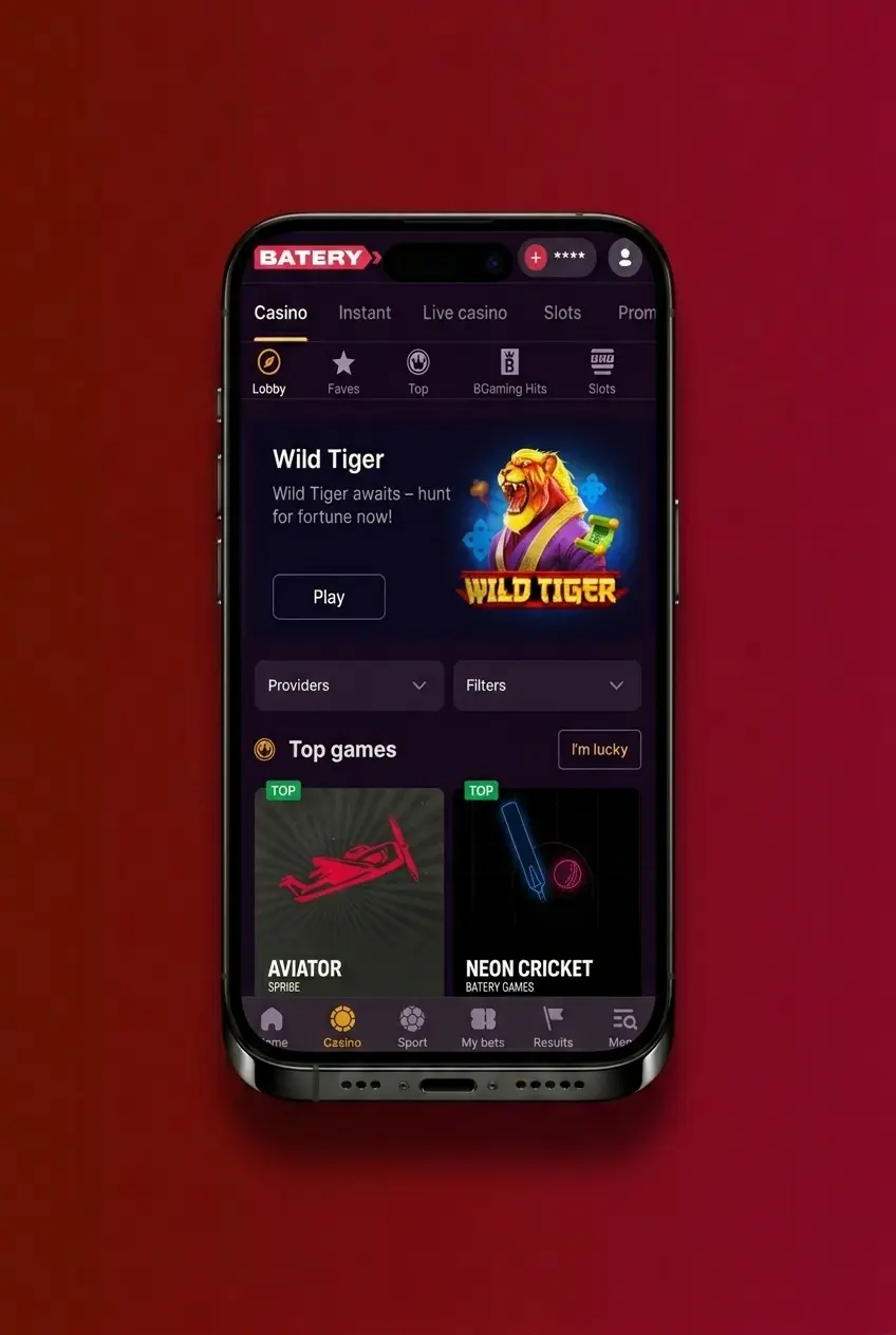 Batery app on mobile showing steps to register, deposit INR, and join a Crazy Time live casino round