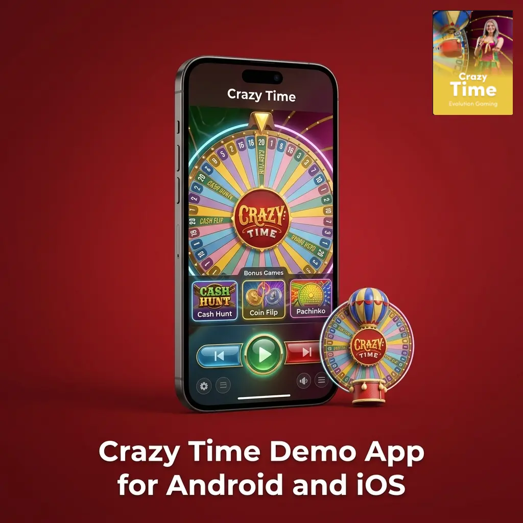 Crazy Time demo app interface displayed on Android and iOS mobile devices via Lucky Star casino platform