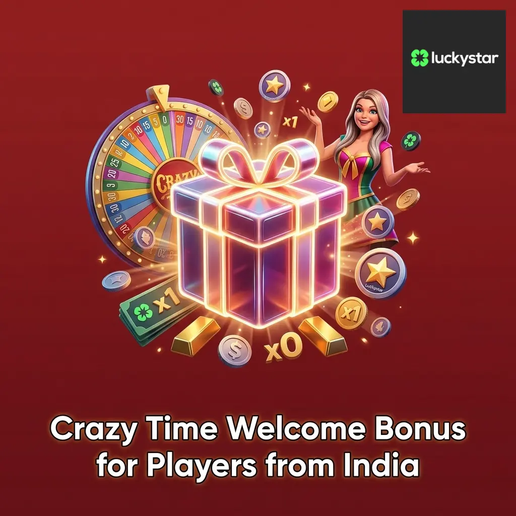 Lucky Star welcome bonus up to 500% across 4 deposits for Crazy Time players in India, starting at INR 500
