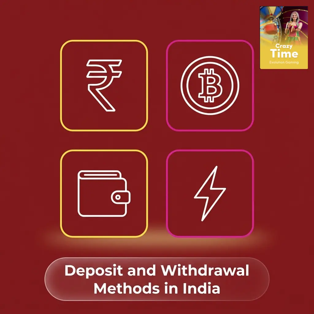 Indian casino deposit and withdrawal methods including UPI, PhonePe, PayTM, NetBanking, crypto, Visa, and Mastercard