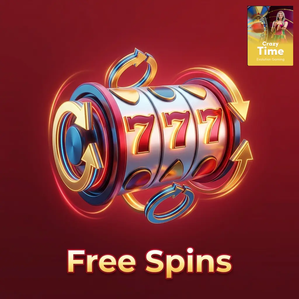 Crazy Time free spins promotional offer showing bonus spins credited to casino account for eligible slot games
