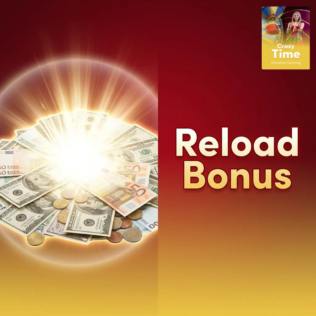 Casino reload bonus promotion for Crazy Time players in India showing percentage match on qualifying deposits