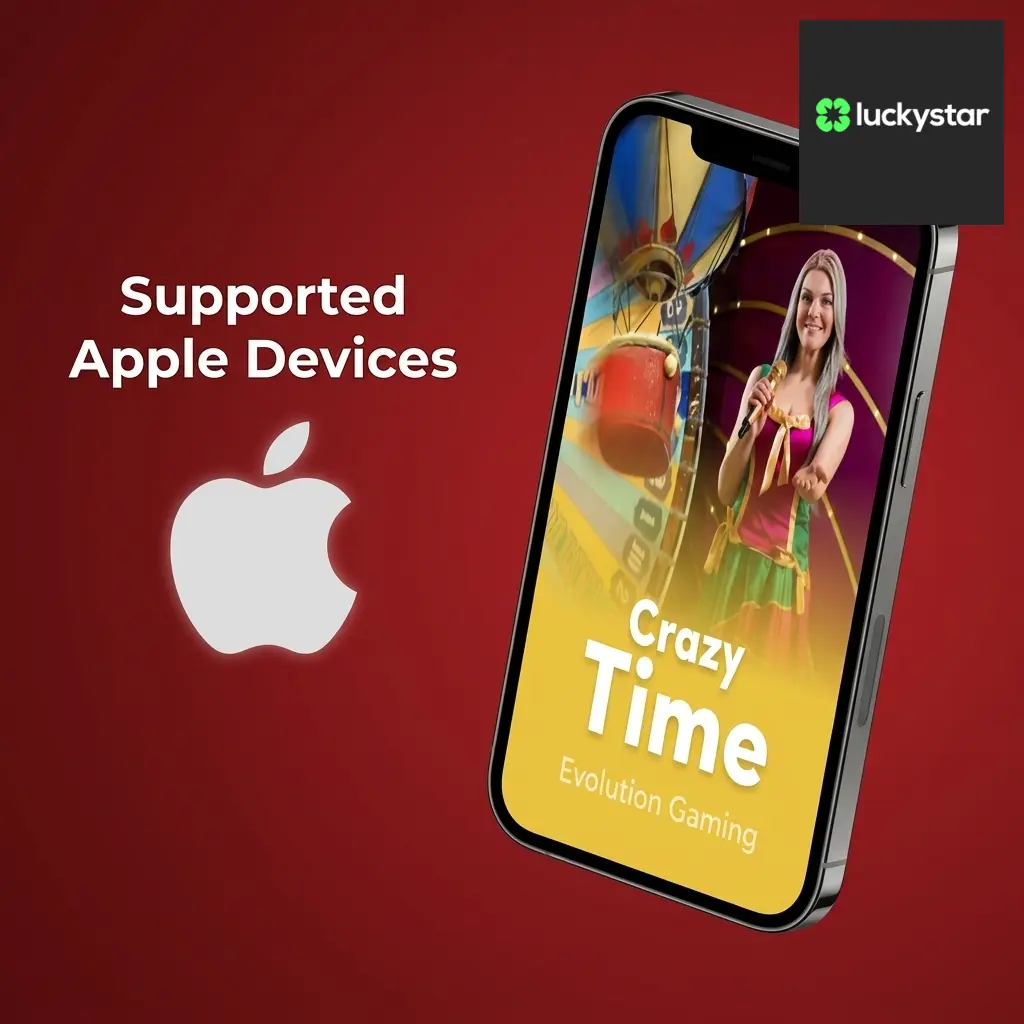 List of 10 supported Apple devices for Lucky Star app, including iPhone SE to iPhone 16 and iPad models on iOS 12 or later