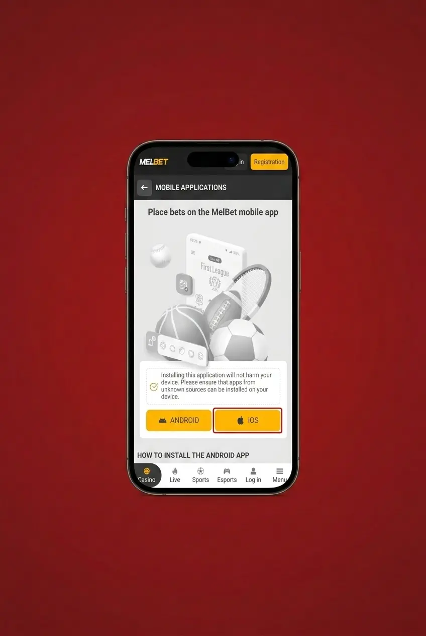 Melbet Crazy Time app download page on iOS Safari browser screen