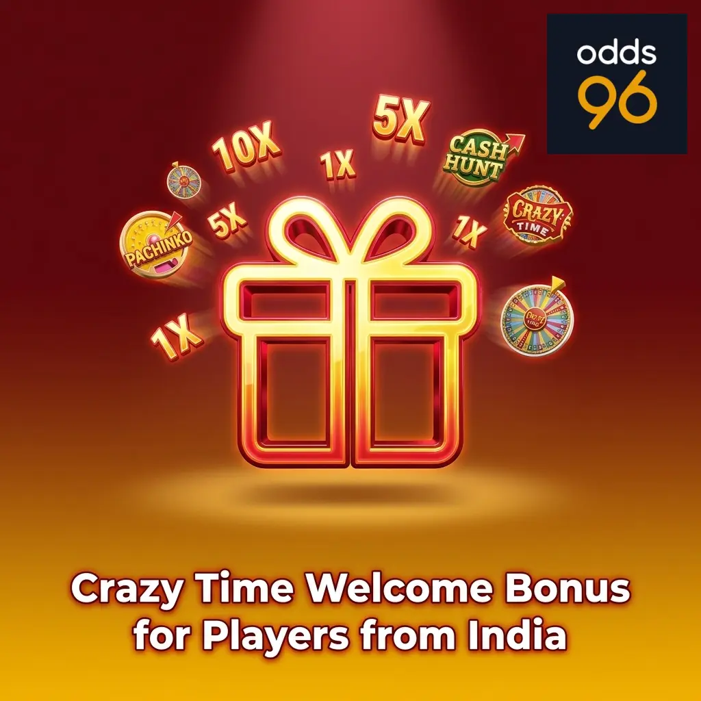 Odds96 500% welcome bonus up to ₹1,00,000 for Indian players to use on Crazy Time Live Casino game