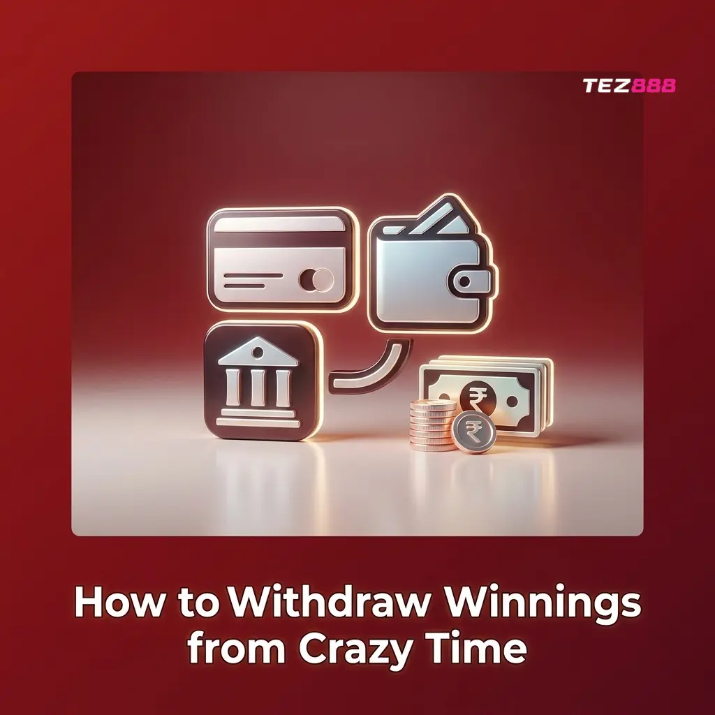 Tez888 app cashier withdrawal screen showing steps to cash out Crazy Time winnings to bank account