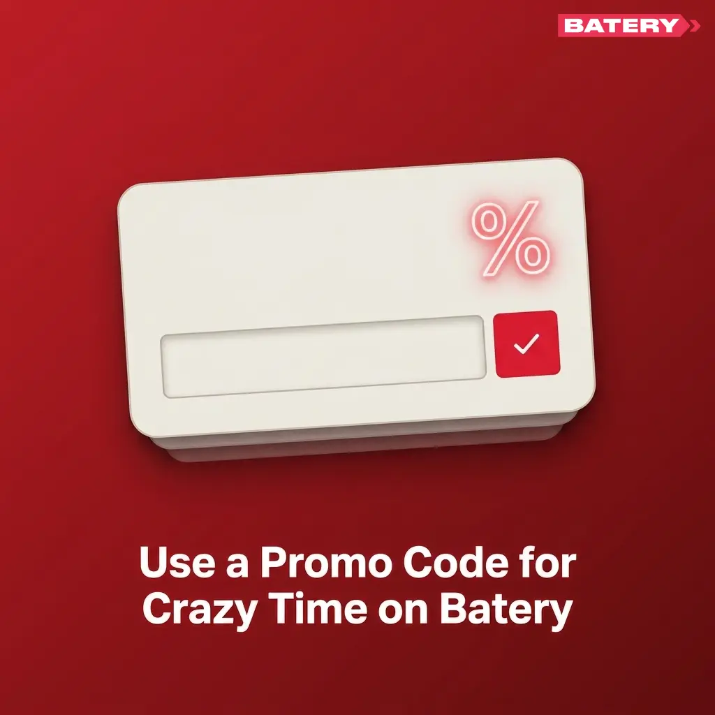 Batery promo code entry for Crazy Time bonus activation during registration or via My Account Bonuses section